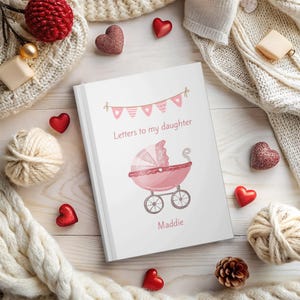 Carruaje de niña, cartas para niña, regalo considerado para mamá o papá primerizos, regalo para bebé nuevo, diario personalizado, diario personalizado, personalizado