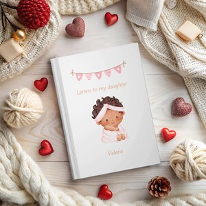 Bebé negro con manta, cartas para niña, regalo considerado para mamá o papá primerizos, regalo para bebé nuevo, diario personalizado, diario personalizado