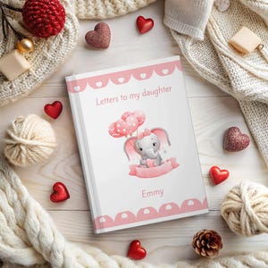 Elefante niña con globos, Cartas para niña, Regalo considerado para nueva mamá/papá, Regalo para bebé nuevo, Diario personalizado, Diario personalizado