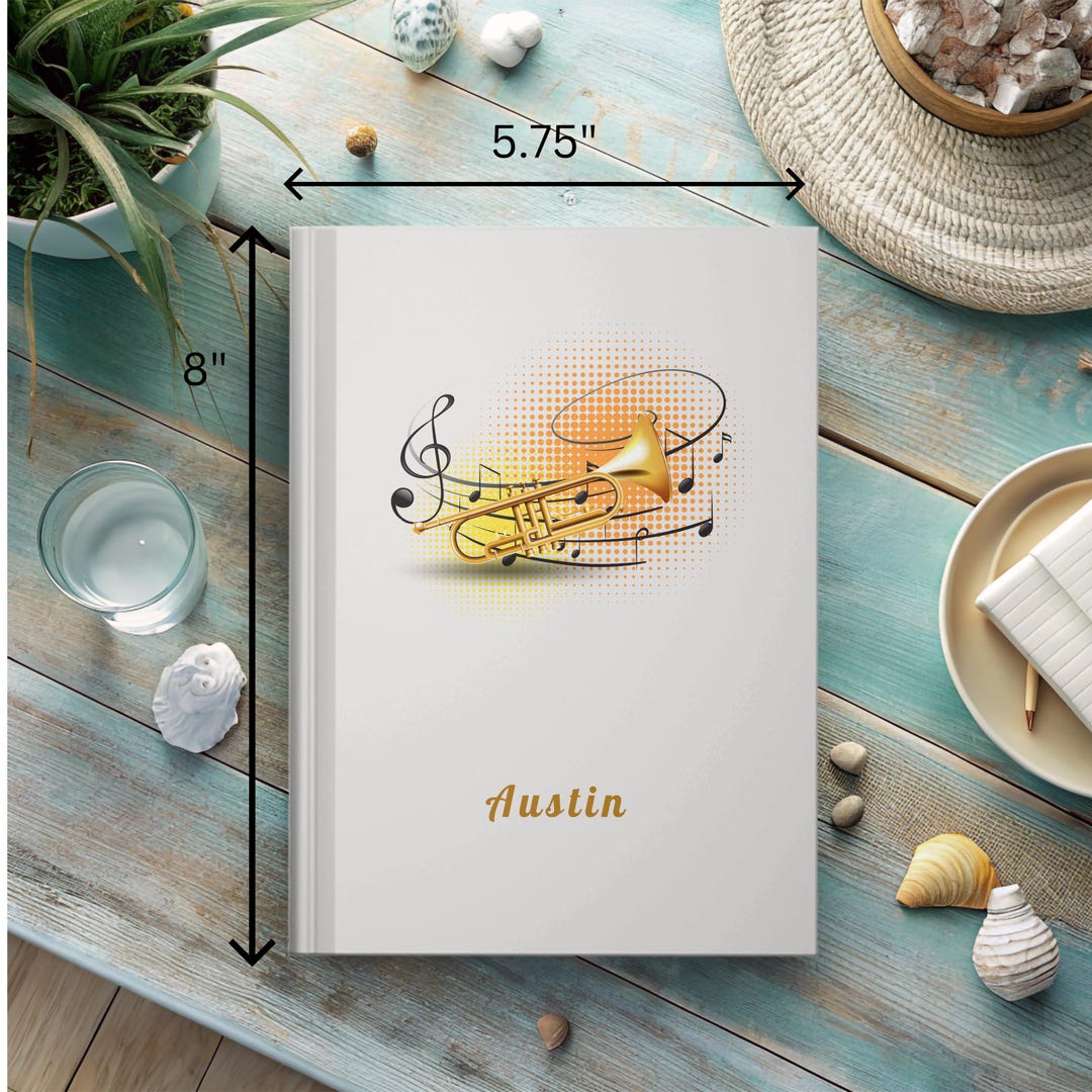 Notebook Design With Instrument Horn Musical Instrument Personalized Hardcover Journal, Custom Diary ...