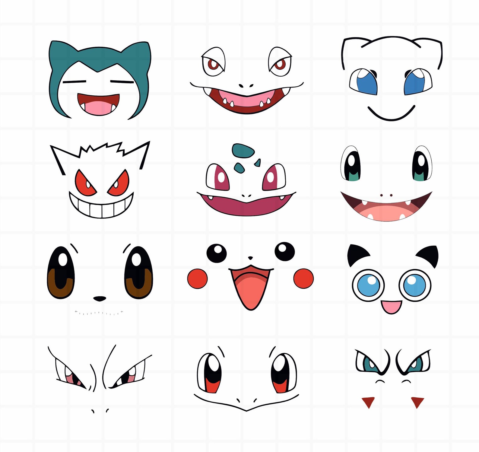 Pokemon Face Svg Bundle, Shirt Design, Pikachu Eyes, Printable Png, Cut ...