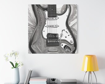 Electric Guitar Black and Gray Matte Canvas, Stretched, 1.25" Canvas Poster for Musicians, Guitar Poster, Musician Wall Art