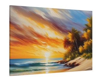 Beautiful Sunset, beach, stretched canvas, home decor wall art, digitally printed