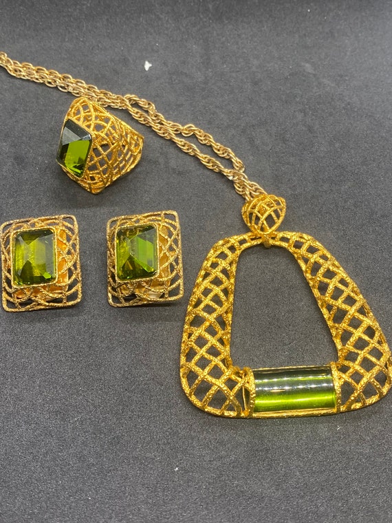 Alexis Bittar Gold Toned Green Stone Jewelry Set W
