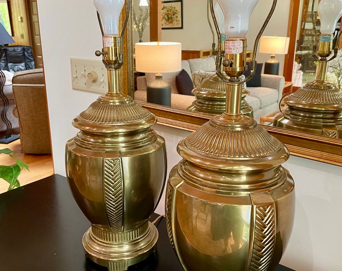 Vintage Ethan Allen Brass Table Lamps Hollywood Regency Ginger Jar Etsy