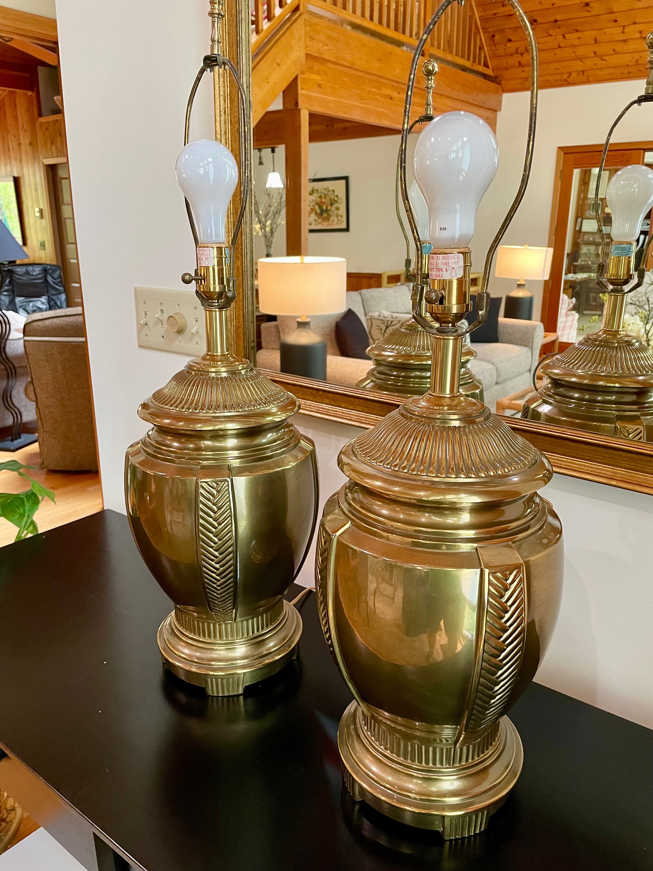 Vintage Ethan Allen Brass Table Lamps Hollywood Regency Ginger Jar Etsy