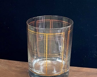 1 Signed George Briard 22k Gold Plaid Double Old Fashioned Rocks MCM Glass Replacement