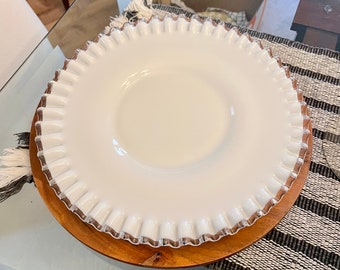 Fenton Silver Crest 12" Low Rise Cake Stand - Elegant Art Milk Glass