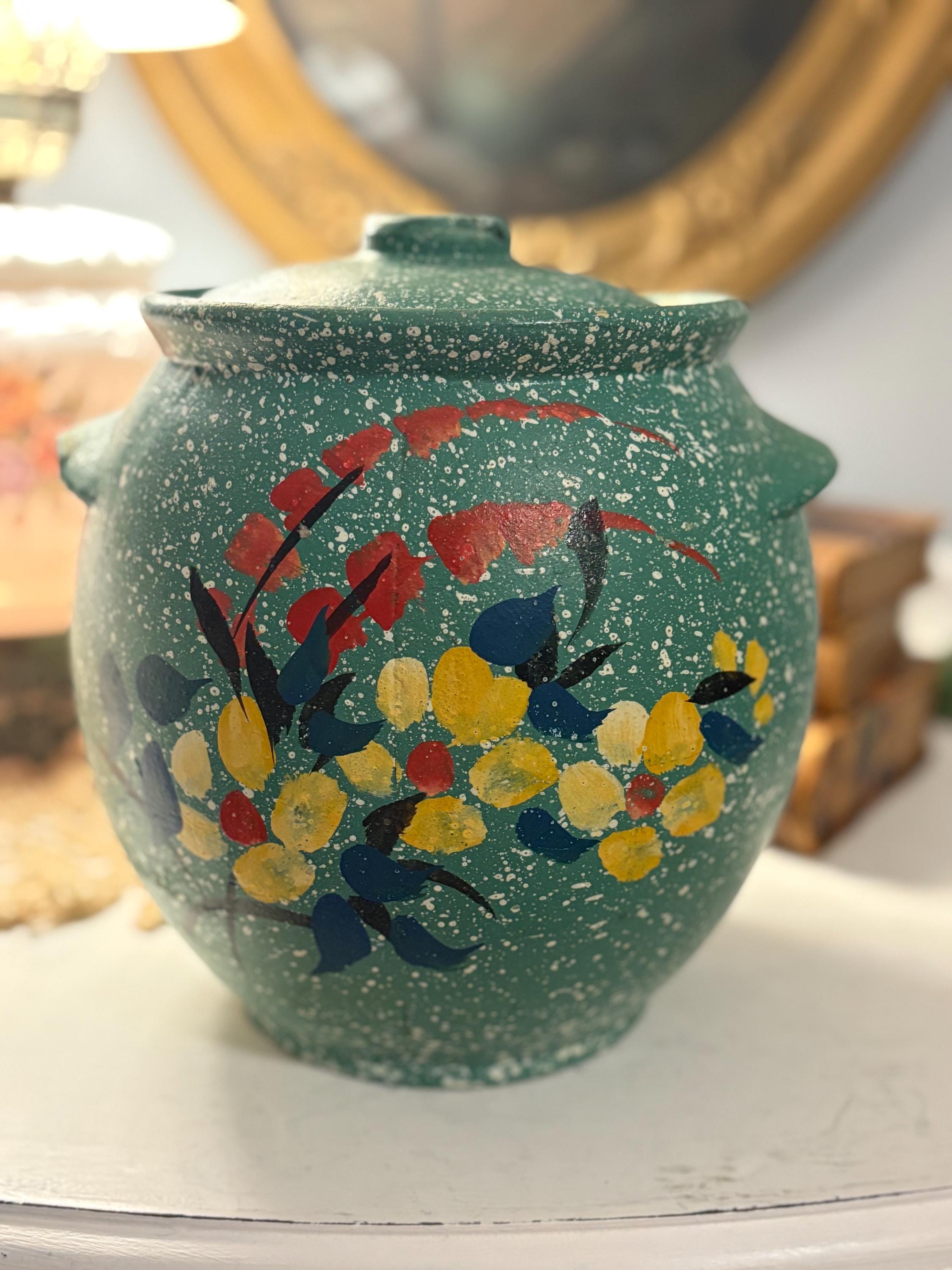 Vintage Ransburg Stoneware Cookie Jar – Hand-painted Daisy