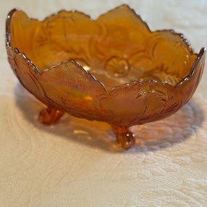 Marigold Carnival Glass Footed Bowl - Vintage Fenton