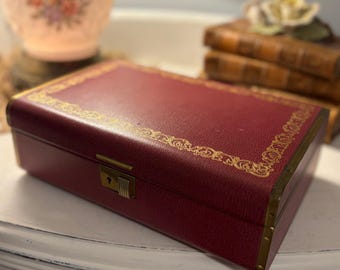 Farrington Texol Two Tier -  Hard Jewelry Box Burgandy - Vintage 1960's - Jewelry Storage