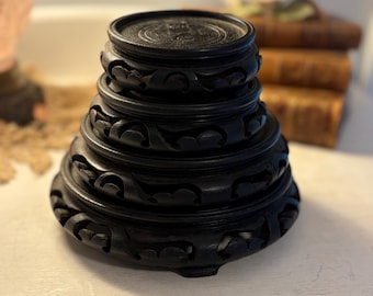 Indoor Planter Wood Carved Pedestal Stand - Set of 4 - Vintage Decor - Hong Kong Display