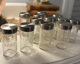 Recipientes de vidrio transparente para especias - Juego de 12 - Decoración vintage para servir en la cocina