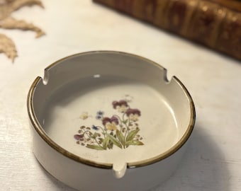 Cenicero japonés de gres vintage de los años 70 - Estampado de mariposas y flores - Estética cottagecore, ceniceros de los 70 - Regalo para fumadores - Decoración floral