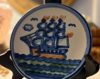 MA Hadley Pottery Small Plate - Hand Painted Clipper Ship (Nautical Collection) - Vintage Decor