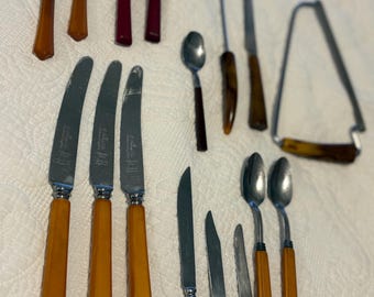 Utensílios de baquelite - Conjunto de 16 peças - Decoração retrô para cozinha - Item de colecionador
