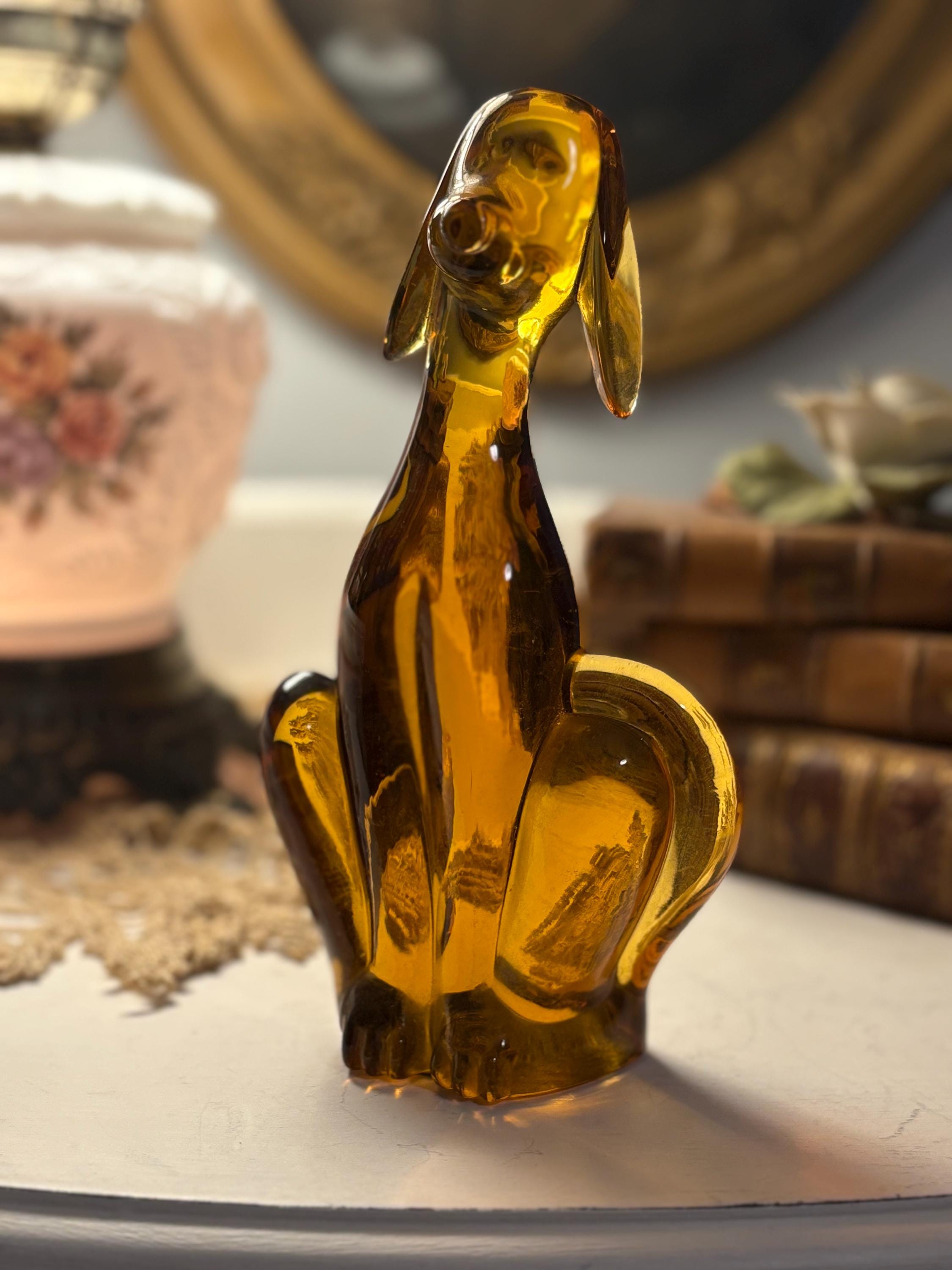 芸術品！50's〜アメリカンアンティーク　ガラスアート置物　ミッドセンチュリー Vintage Viking Amber Glass Dog Sculpture - 1960s Mid Century