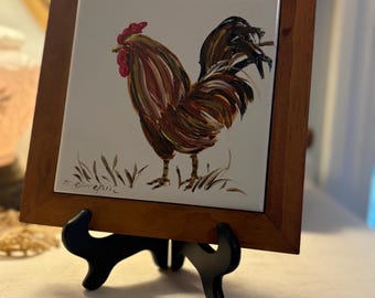 Rooster Hen  Chicken Handpainted Trivet / Wall Hanging Artwork - Vintage Collectible Decor