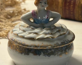 Ballerina Trinket Box - Vintage Porcelain Half Doll Vanity Storage - Display Decor - Hollywood Regency
