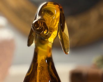 芸術品！50's〜アメリカンアンティーク　ガラスアート置物　ミッドセンチュリー Vintage Viking Amber Glass Dog Sculpture - 1960s Mid Century