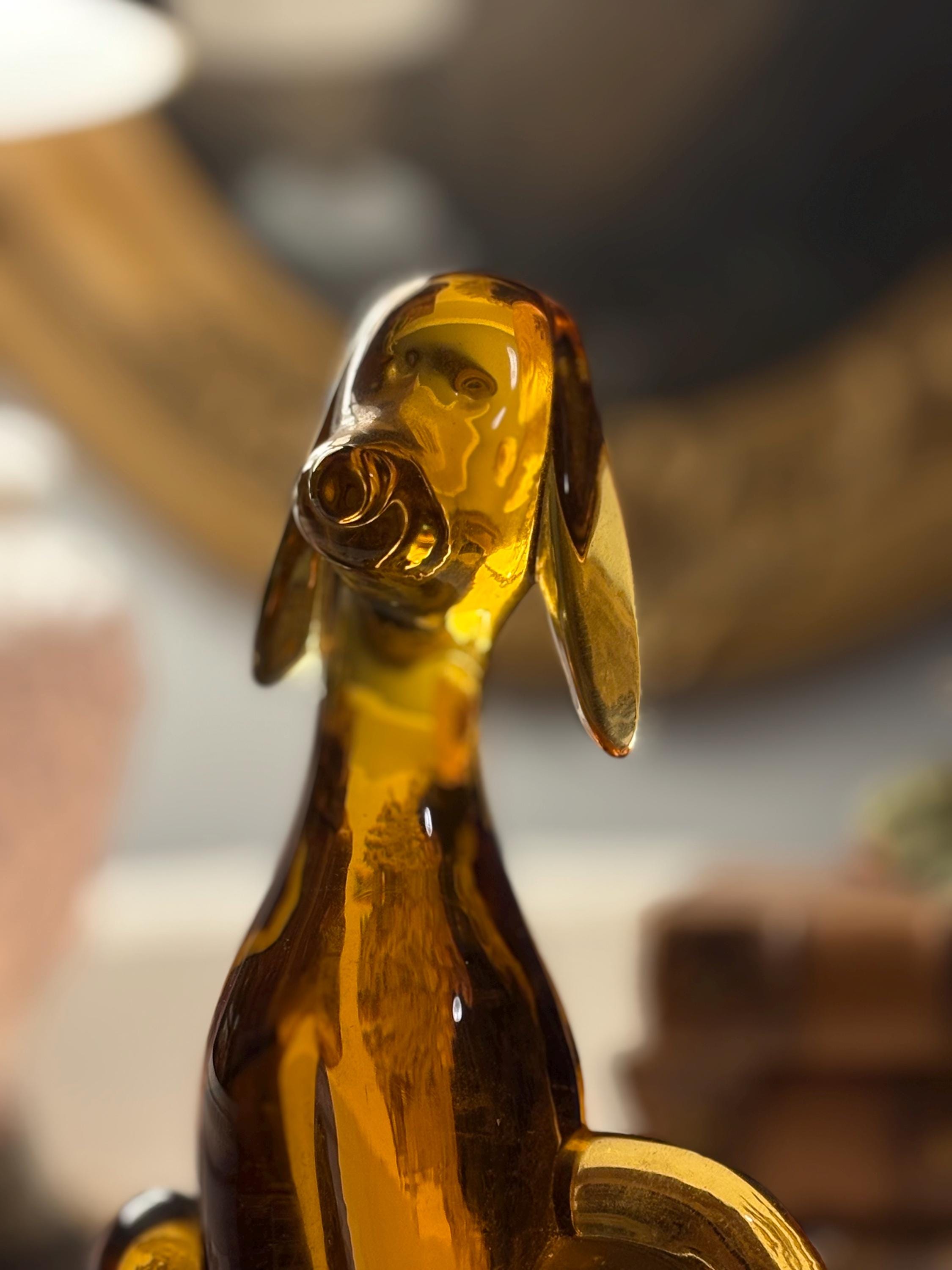 Vintage Viking Amber Glass Dog Sculpture - 1960s Mid Century