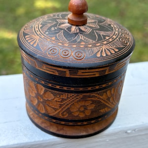 Wood Carved Trinket Box - Vintage Storage