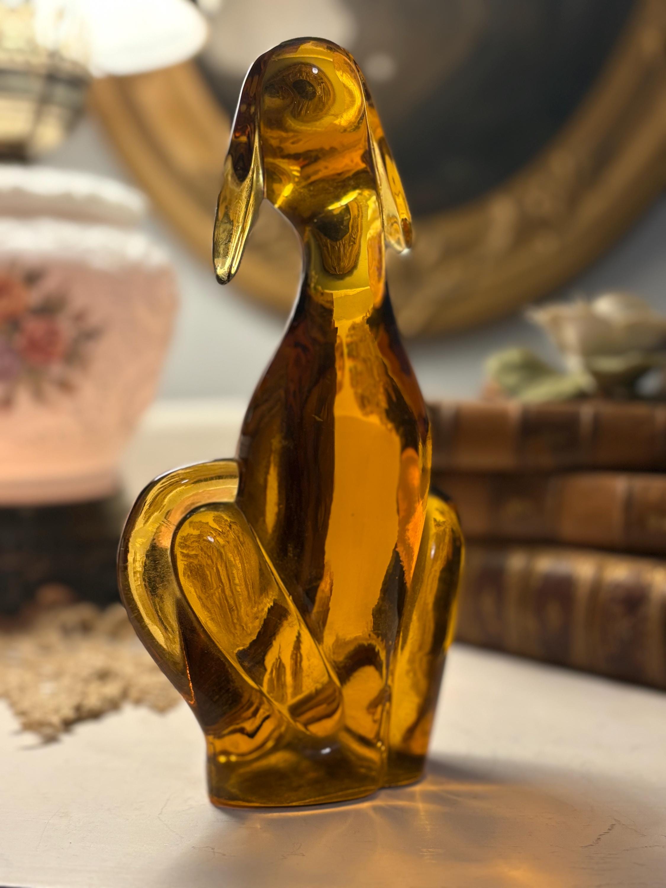 Vintage Viking Amber Glass Dog Sculpture - 1960s Mid Century