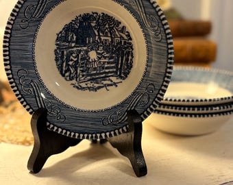 Ciotole da zuppa vintage Currier Ives: Vecchio mulino, Royal China Inghilterra (Set da 2)