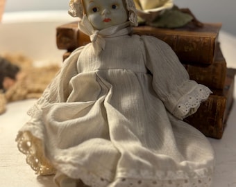 Bambola antica in porcellana biscuit - Testa in porcellana da collezione, espositore da 10 pollici