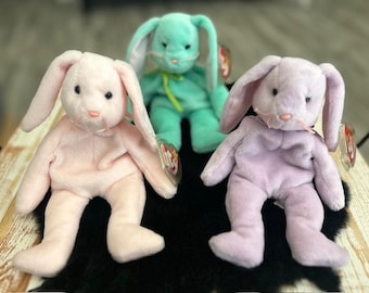 TY Beanie Babies – Hippity, Hoppity, Floppity (Original 1996 Bunny Series) *Retired* – RARE 1st Editions with Multiple Errors