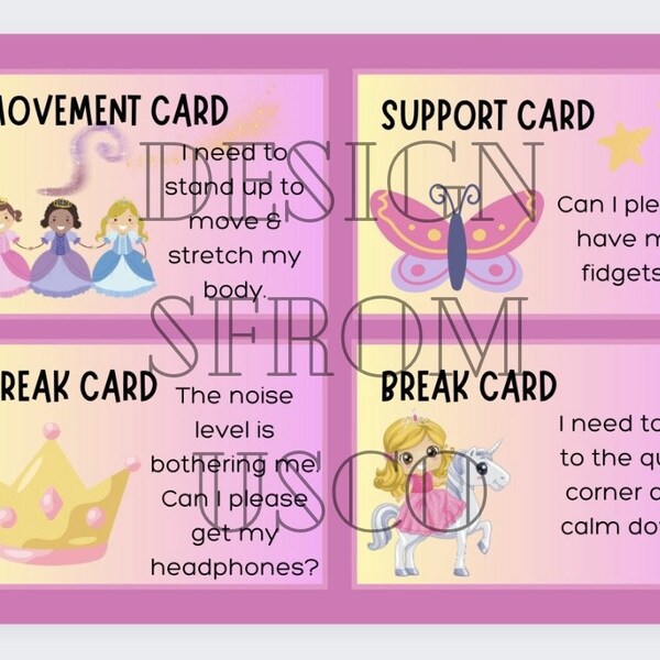 Custom Break Support Movement Cards - Choose Your Wording and/or Theme by character or colour!