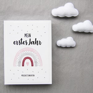 Baby Meilensteinkarten *Regenbogenherz Altrosa - Mein erstes Jahr* Baby Monatskarten Geschenk zur Geburt Babyparty ...
