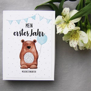 Meilensteinkarten Baby *Kleiner Brummbär AQUA - Mein erstes Jahr* Baby Monatskarten Bär Junge Mädchen Geschenk zur Geburt Babyparty ...