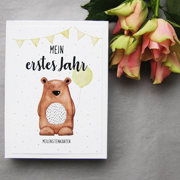 Baby Milestone Cards *Little Grumpy Bear YELLOW - My First Year* Baby Monthly Cards Bear Boy Girl Gift for Birth Baby Shower ...