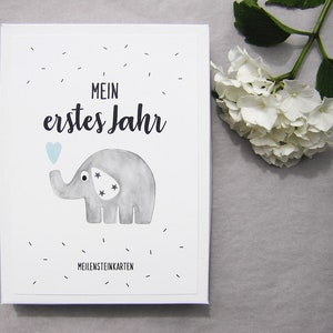Baby Meilensteinkarten *Herzifant AQUA - Mein erstes Jahr* Baby Monatskarten Elefant Geschenk zur Geburt Babyparty ...