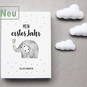 Baby Meilensteinkarten *Herzifant SALBEI - Mein erstes Jahr* Baby Monatskarten Elefant Geschenk zur Geburt Babyparty ...