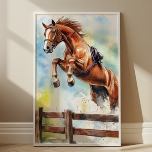 Horse Print Jumping Watercolor Painting Digital Poster Printable Wall Art Home Decor Horse Riding Art Print Digital Download Equestrianism