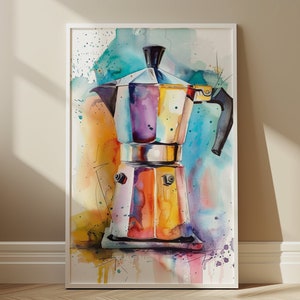 Moka Pot Print Espresso Print Moka Pot Watercolor Painting Decor Art Kitchen Coffee Decor Wall Art Minimalist Print Vintage Poster Digital