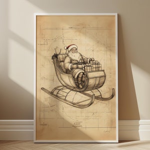 Weihnachten Wand Kunst Druck Vintage Schlitten Skizze Weihnachten Schlitten des Weihnachtsmannes Druck Urlaub Dekor Digitale Weihnachten druckbare Vitruvianische Skizze