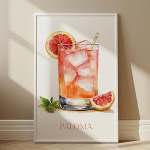 Paloma Watercolor Painting Digital Download Printable Wall Art Home Decor Paloma Digital Poster Print Cocktail Poster Paloma Wall Art Gift