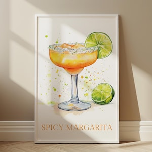 Spicy Margarita Aquarell Malerei digitaler Download druckbare Wand Kunst Wohnkultur Spicy Margarita digitales Poster Druck Cocktail Poster Geschenk