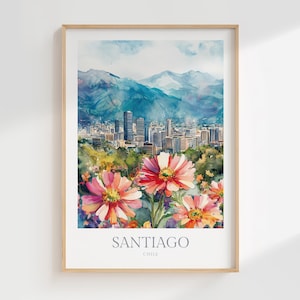 Santiago, Chili aquarel poster digitale download afdrukbare muur kunst Home decor Santiago print Santiago digitale poster Chili reizen kunst