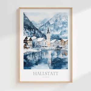 Hallstatt Winter Print Austria Watercolor Poster Digital Download Printable Home Decor Hallstatt Digital Poster Austria Travel Art Print