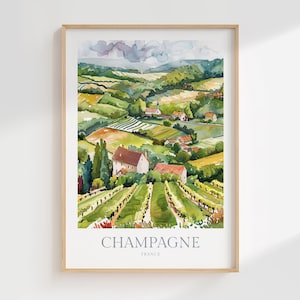 Champagne Frankrijk aquarel kunstafdruk (digitale download)
