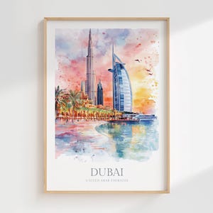 Dubai Watercolor Poster Digital Download Dubai Digital Poster Print Download Home Decor Wall Art Print United Arab Emirates Digital Poster