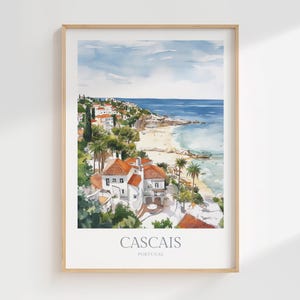 Cascais Aquarell Poster Digitaler Download druckbare Wand-Dekor Cascais Druck Download Cascais Wand Kunst Druck Portugal Druck Reisekunst