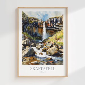 アイスランドの滝の水彩画プリント、スカフタフェルの風景（デジタルダウンロード） 画像 1