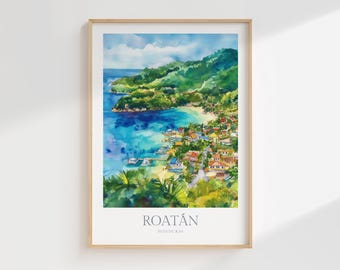 Impresión de acuarela de Roatán, póster de Honduras, decoración de pared caribeña (descarga digital)