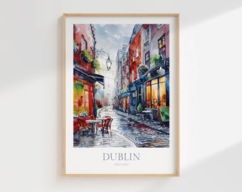 Impressão em aquarela de uma cena de rua de Dublin, arte da Irlanda (download digital)