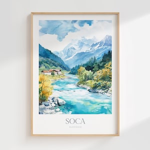 Soca Fluss Slowenien Aquarell Poster Digital Download Soca Digitales Plakat Druck Download Wohnkultur Druck Slowenien Digitale Wand Kunst Druck